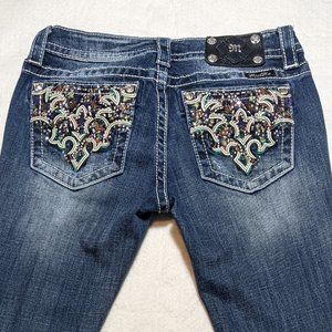 Miss Me Bootcut Jeans w/colorful stitching and rhinestone pockets